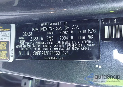 2023 Kia Forte Lxs from USA, damaged, VIN 3KPF24AD7PE601324